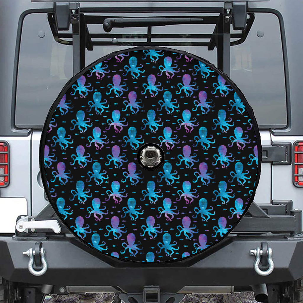 Purple And Teal Octopus Pattern Print Tire Cover With Camera Hole