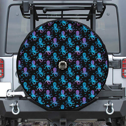 Purple And Teal Octopus Pattern Print Tire Cover With Camera Hole