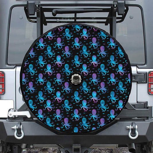 Purple And Teal Octopus Pattern Print Tire Cover With Camera Hole