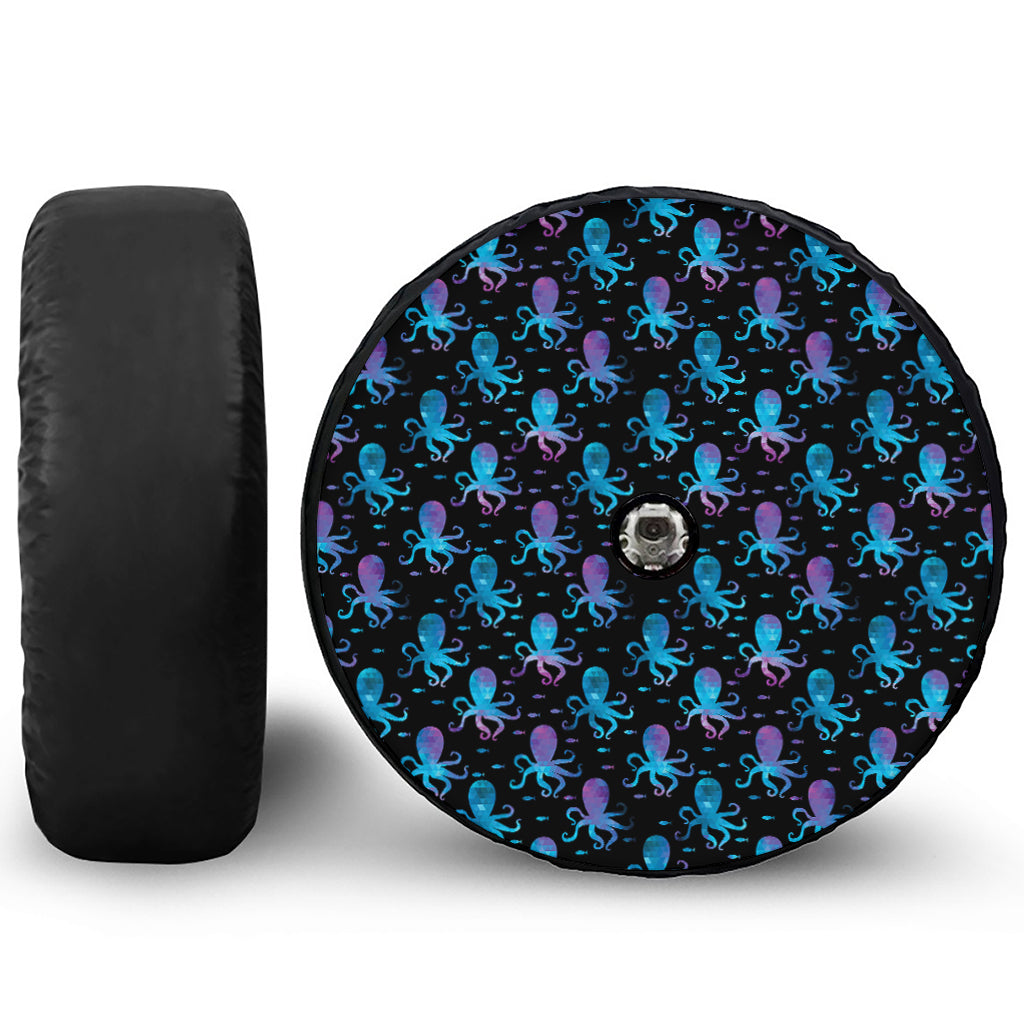 Purple And Teal Octopus Pattern Print Tire Cover With Camera Hole