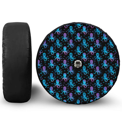 Purple And Teal Octopus Pattern Print Tire Cover With Camera Hole
