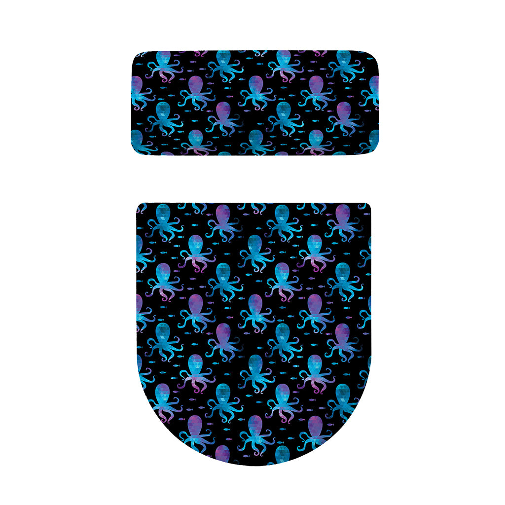 Purple And Teal Octopus Pattern Print Toilet Lid And Tank Cover Set