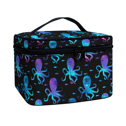 Purple And Teal Octopus Pattern Print Travel Makeup Bag