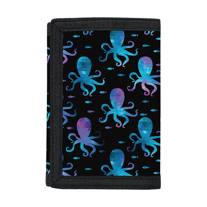 Purple And Teal Octopus Pattern Print Trifold Wallet