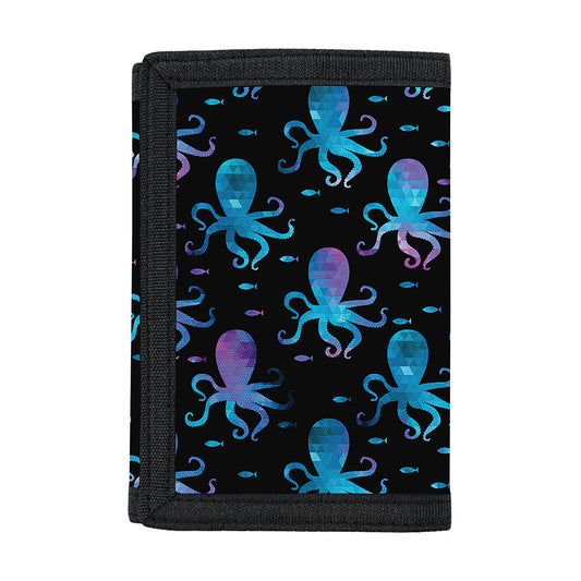 Purple And Teal Octopus Pattern Print Trifold Wallet
