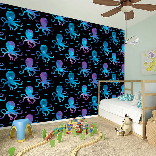 Purple And Teal Octopus Pattern Print Wall Sticker