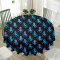 Purple And Teal Octopus Pattern Print Waterproof Round Tablecloth