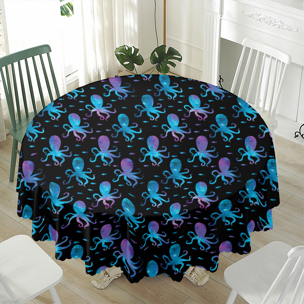 Purple And Teal Octopus Pattern Print Waterproof Round Tablecloth