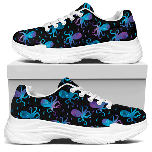 Purple And Teal Octopus Pattern Print White Chunky Shoes