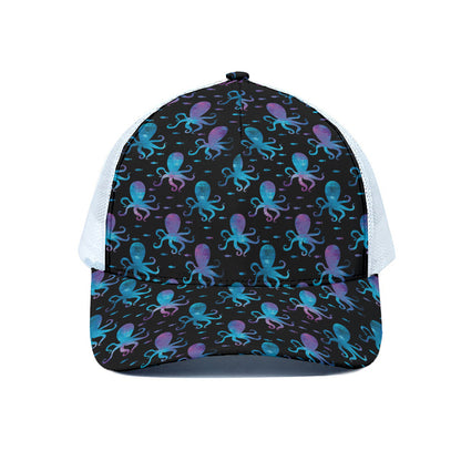 Purple And Teal Octopus Pattern Print White Mesh Trucker Cap