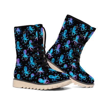 Purple And Teal Octopus Pattern Print Winter Boots
