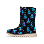 Purple And Teal Octopus Pattern Print Winter Boots