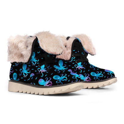 Purple And Teal Octopus Pattern Print Winter Boots