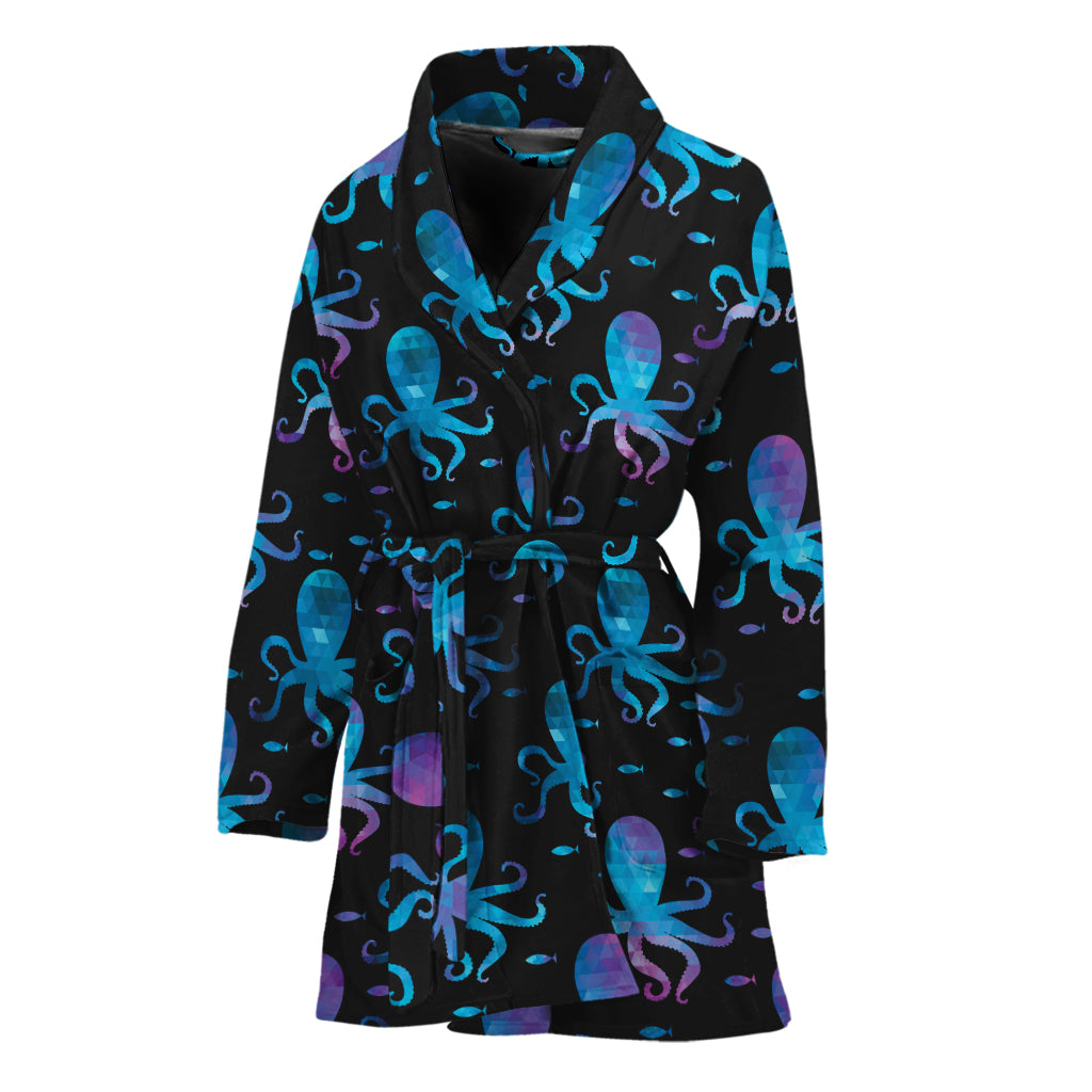 Purple And Teal Octopus Pattern Print Women's Bathrobe