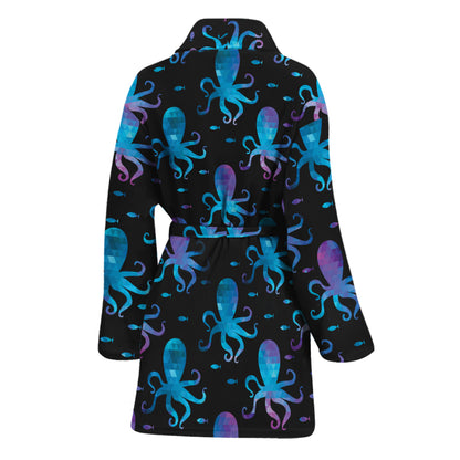Purple And Teal Octopus Pattern Print Women's Bathrobe
