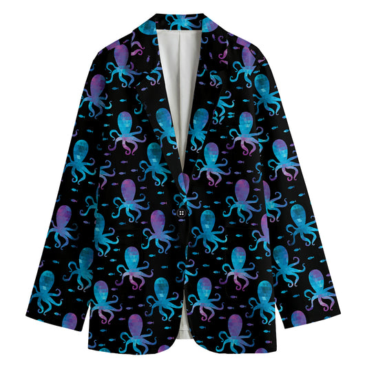 Purple And Teal Octopus Pattern Print Women's Blazer