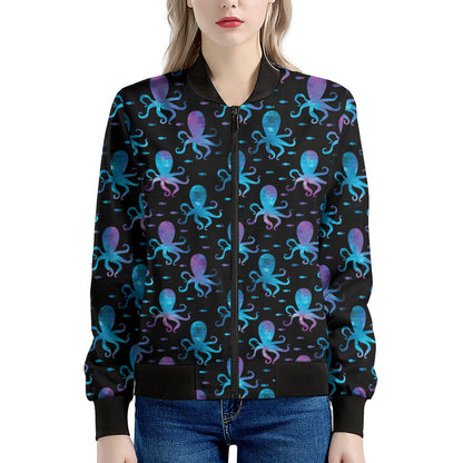 Purple And Teal Octopus Pattern Print Women's Bomber Jacket