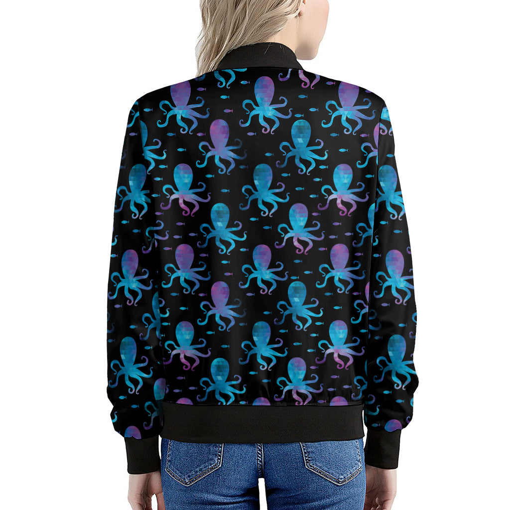 Purple And Teal Octopus Pattern Print Women's Bomber Jacket