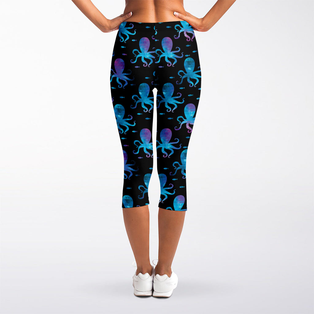 Purple And Teal Octopus Pattern Print Women's Capri Leggings
