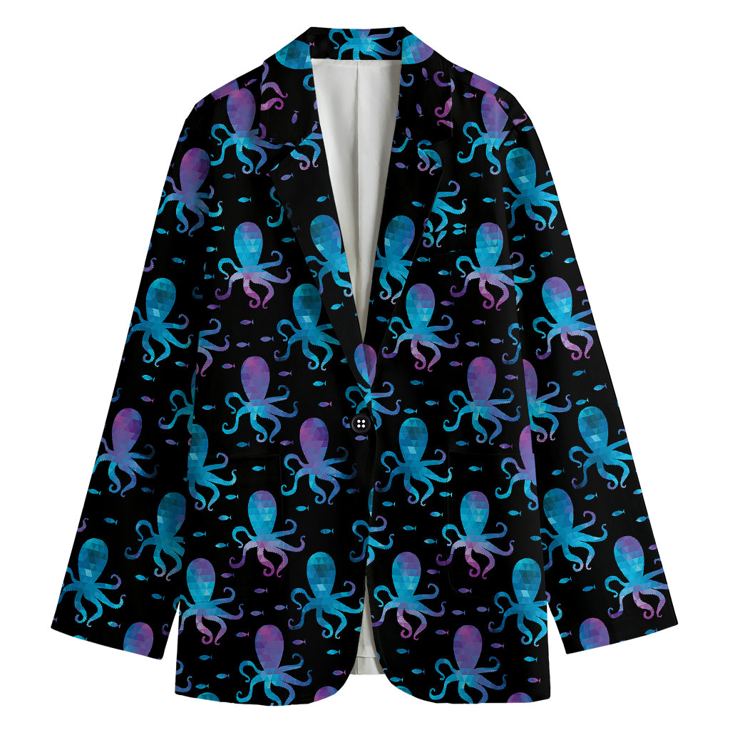 Purple And Teal Octopus Pattern Print Women's Cotton Blazer