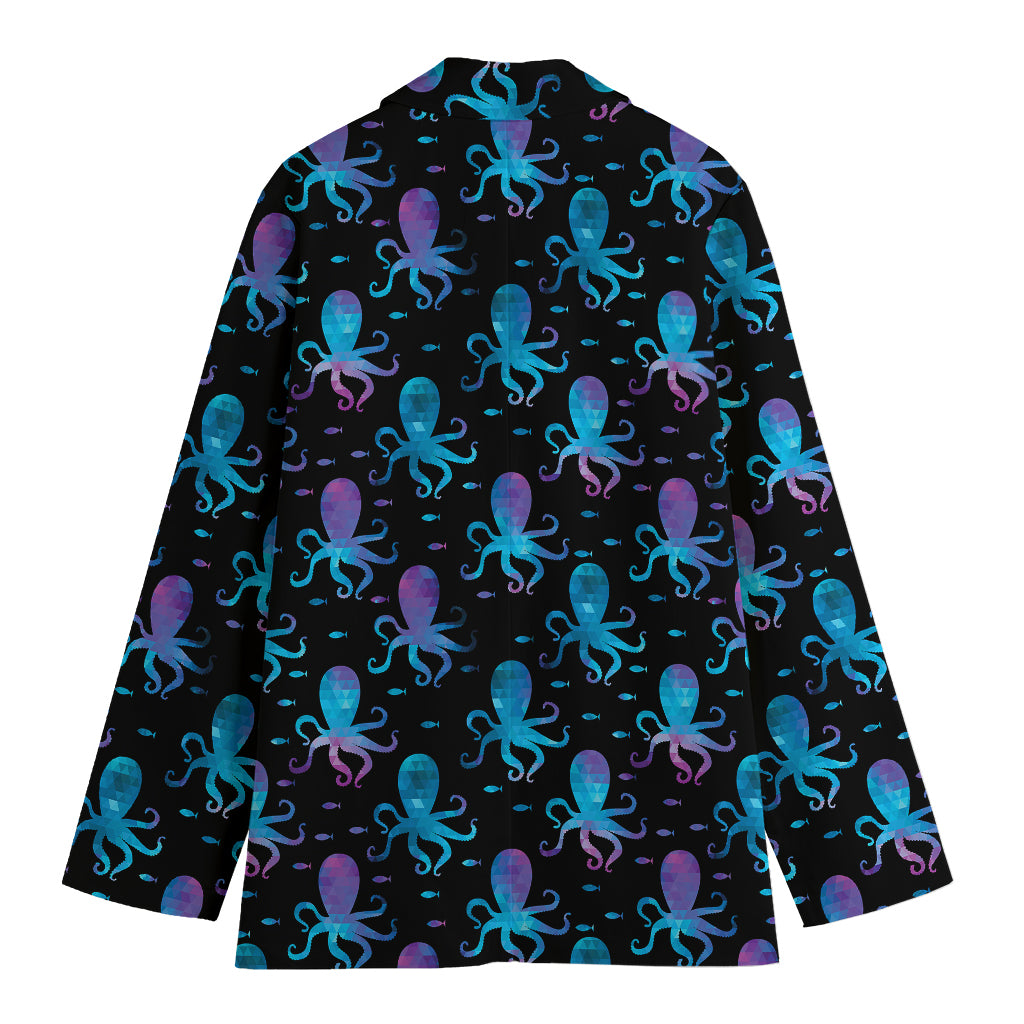 Purple And Teal Octopus Pattern Print Women's Cotton Blazer