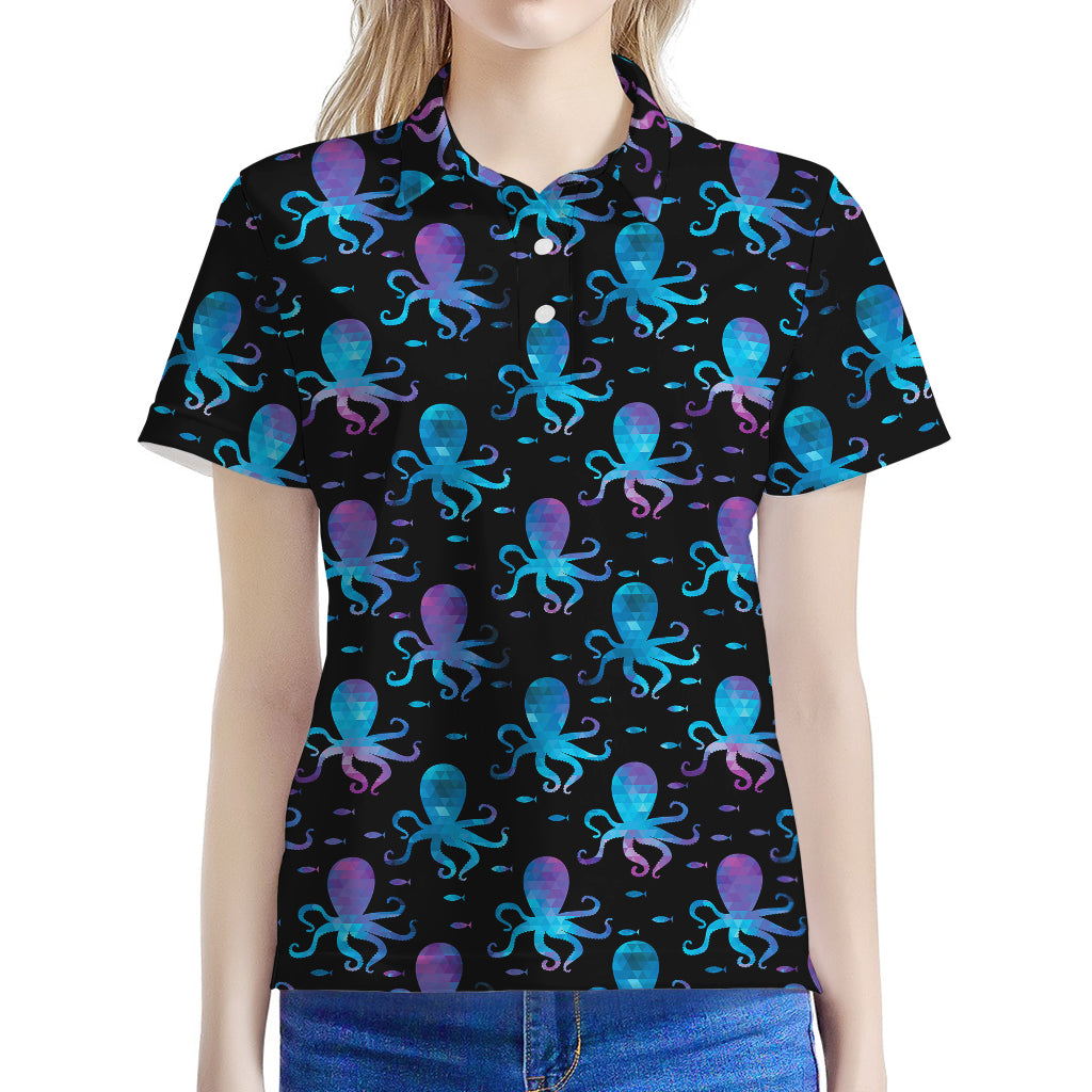 Purple And Teal Octopus Pattern Print Women's Polo Shirt