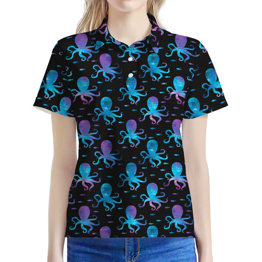 Purple And Teal Octopus Pattern Print Women's Polo Shirt