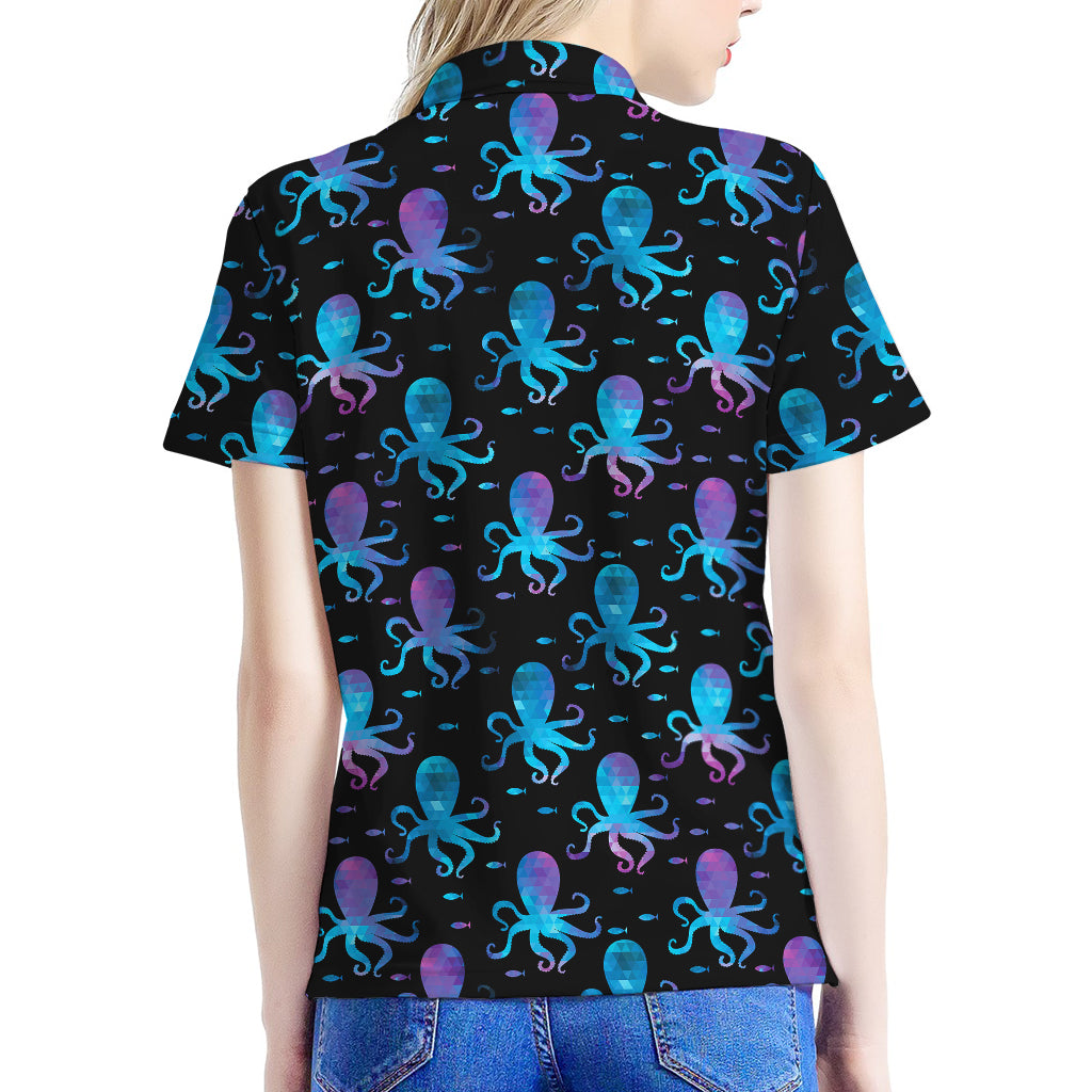 Purple And Teal Octopus Pattern Print Women's Polo Shirt