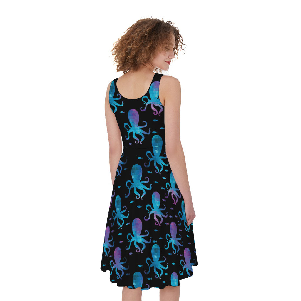 Purple And Teal Octopus Pattern Print Women's Sleeveless Dress