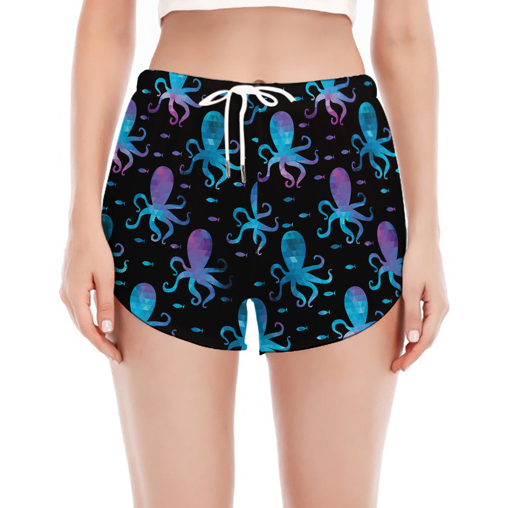 Purple And Teal Octopus Pattern Print Women's Split Running Shorts
