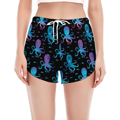 Purple And Teal Octopus Pattern Print Women's Split Running Shorts