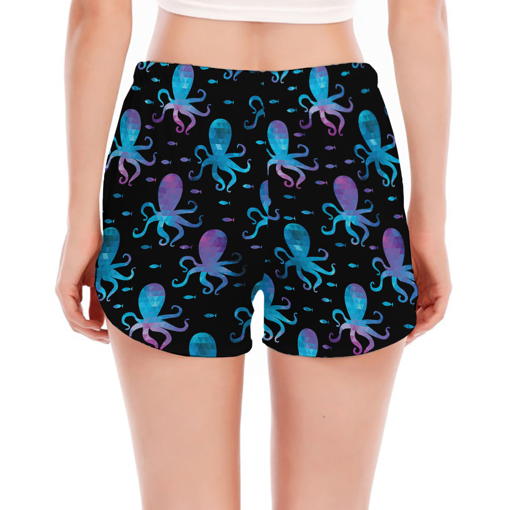 Purple And Teal Octopus Pattern Print Women's Split Running Shorts