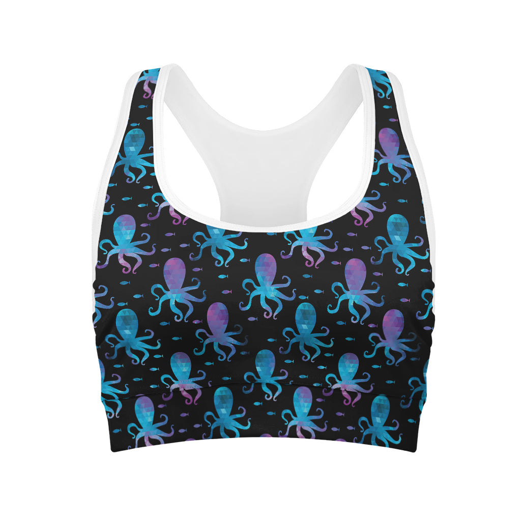 Purple And Teal Octopus Pattern Print Women's Sports Bra
