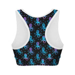 Purple And Teal Octopus Pattern Print Women's Sports Bra
