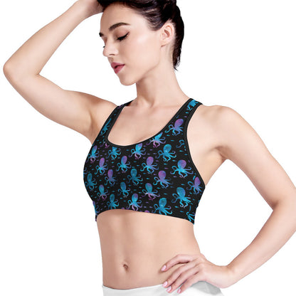 Purple And Teal Octopus Pattern Print Women's Sports Bra