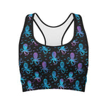 Purple And Teal Octopus Pattern Print Women's Sports Bra