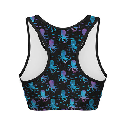 Purple And Teal Octopus Pattern Print Women's Sports Bra