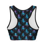 Purple And Teal Octopus Pattern Print Women's Sports Bra