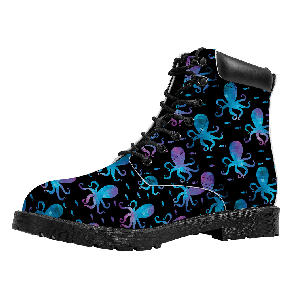 Purple And Teal Octopus Pattern Print Work Boots