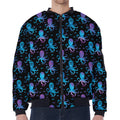 Purple And Teal Octopus Pattern Print Zip Sleeve Bomber Jacket