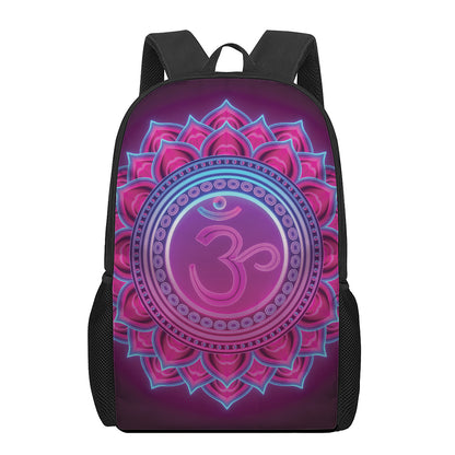 Purple And Teal Om Mandala Print 17 Inch Backpack
