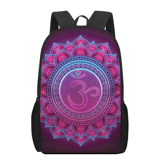Purple And Teal Om Mandala Print 17 Inch Backpack