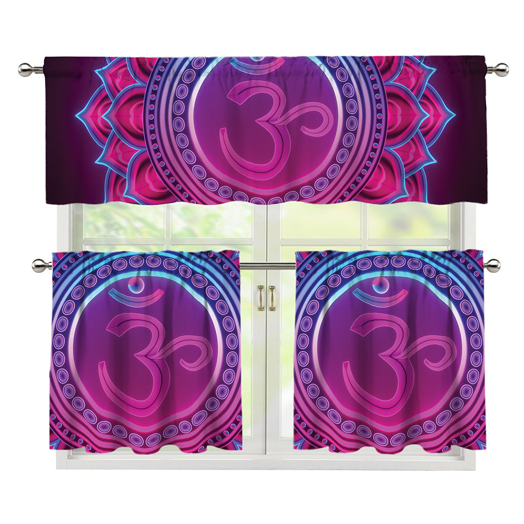 Purple And Teal Om Mandala Print 3 Piece Kitchen Curtains