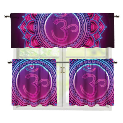 Purple And Teal Om Mandala Print 3 Piece Kitchen Curtains
