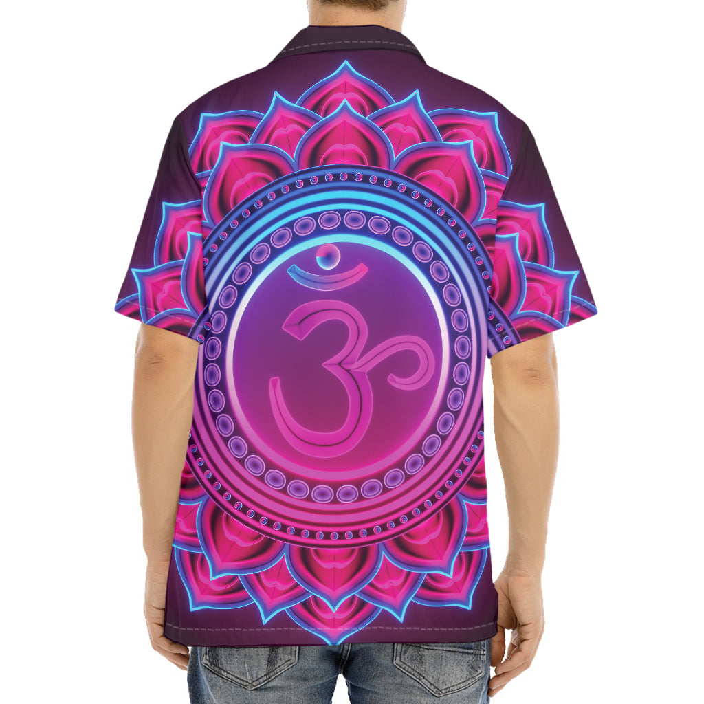 Purple And Teal Om Mandala Print Aloha Shirt