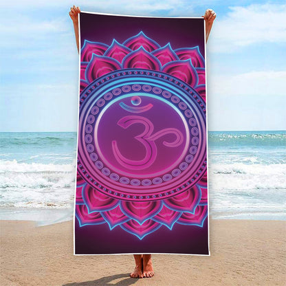 Purple And Teal Om Mandala Print Beach Towel