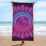 Purple And Teal Om Mandala Print Beach Towel