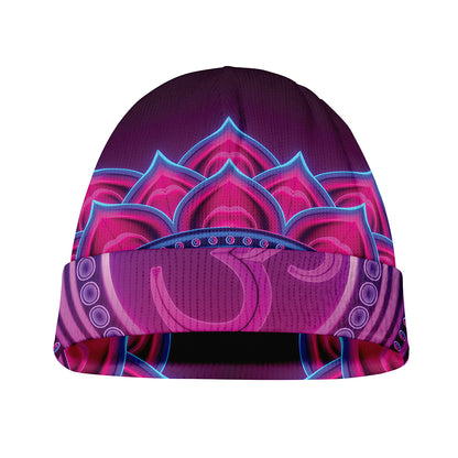 Purple And Teal Om Mandala Print Beanie