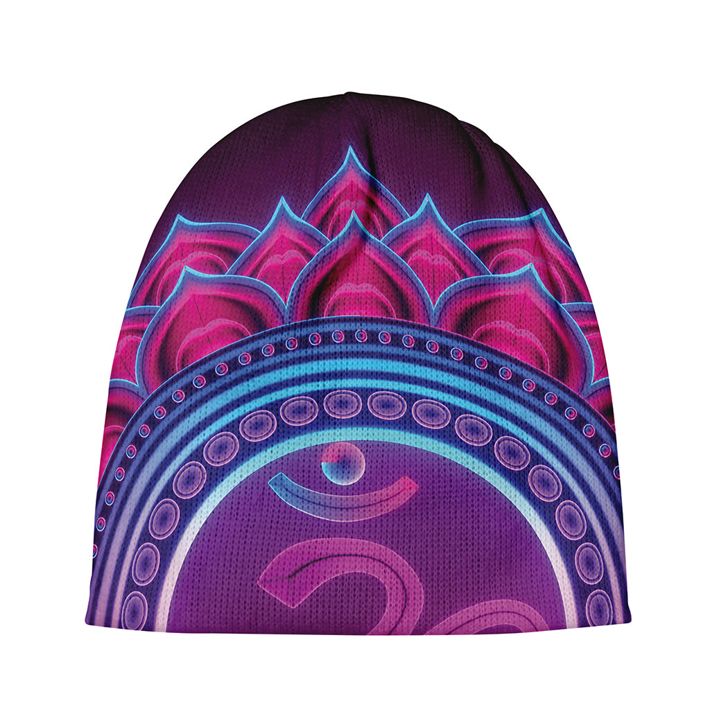 Purple And Teal Om Mandala Print Beanie