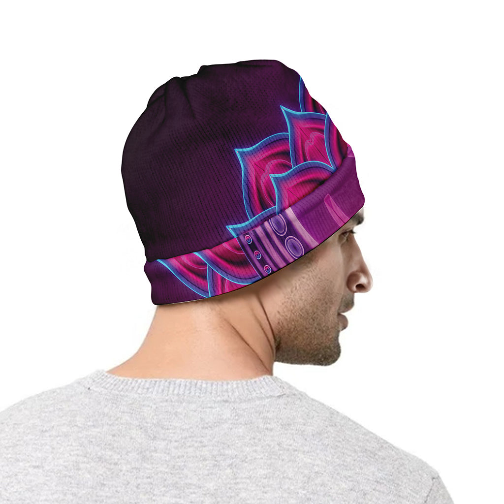 Purple And Teal Om Mandala Print Beanie